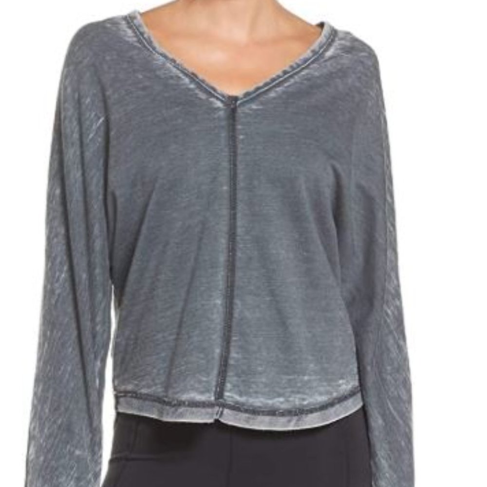 Free People Graphic V-Neck Sweatshirt Gray Small